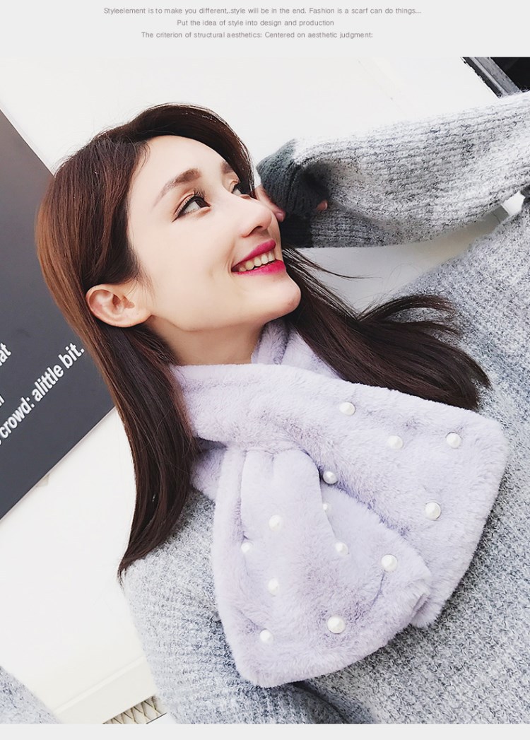 Rabbit Hair Imitation Pearl Scarf Thickened Warm Rabbit Hair Collar