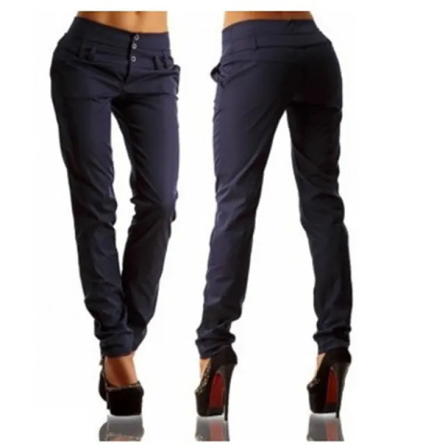 Pure Color Slim And Comfortable Women's Casual Pants Dark Blue - Shop at LoveMi