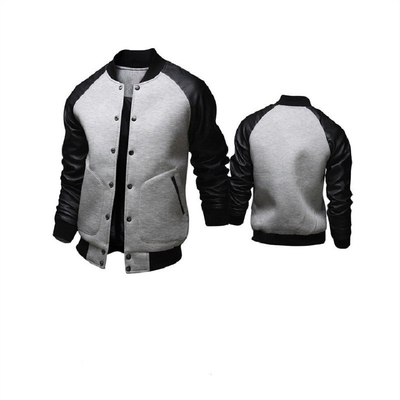 Men's Casual Leather Jacket With Standing Collar