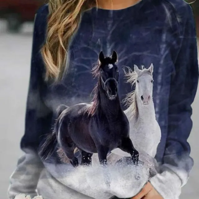 European And American Women's New Style Animal Cartoon Print Ladies Casual Sweater Galloping Horse L - Shop at LoveMi