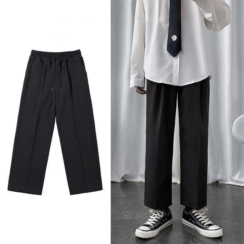 Hong Kong Style Plus Velvet Padded Trousers Men's Loose Straight Wide Legs