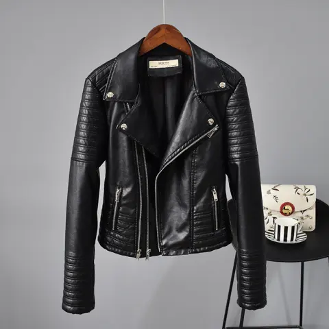 Rivet Suit Collar Women Washed PU Leather Jacket