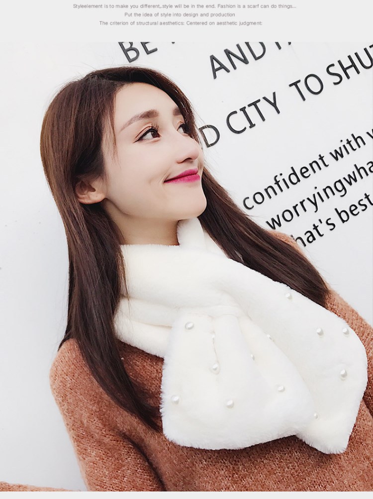 Rabbit Hair Imitation Pearl Scarf Thickened Warm Rabbit Hair Collar