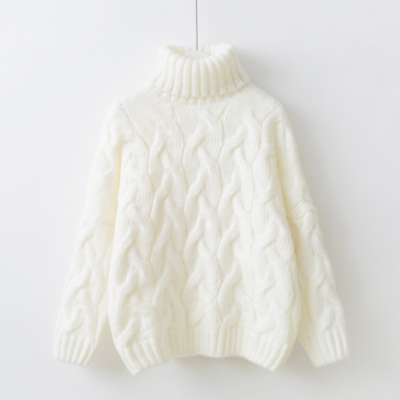 Twisted Short Loose Padded Turtleneck Pullover Sweater