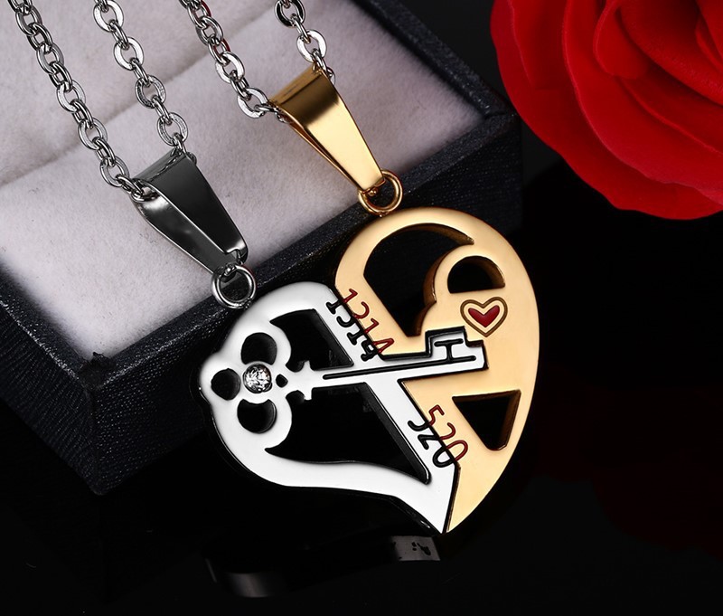 Titanium Steel Puzzle Heart-Shaped Couple Pendant Necklace Korean Style Necklace