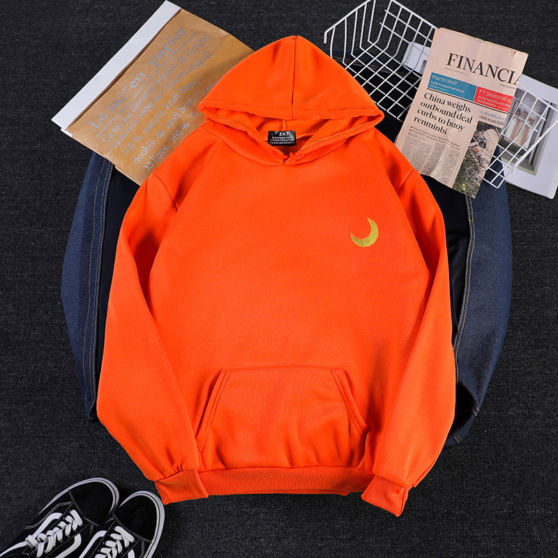 Hooded Pullover Long-Sleeved Moon Print Sweatshirt