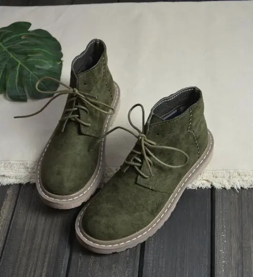 Ladies Comfortable Suede Round Toe Lace up Ankle Boots Green - Shop at LoveMi