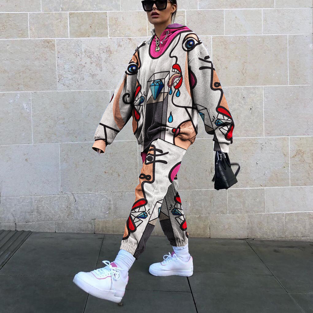 Autumn and Winter New Digital Printing Two-Piece Suit