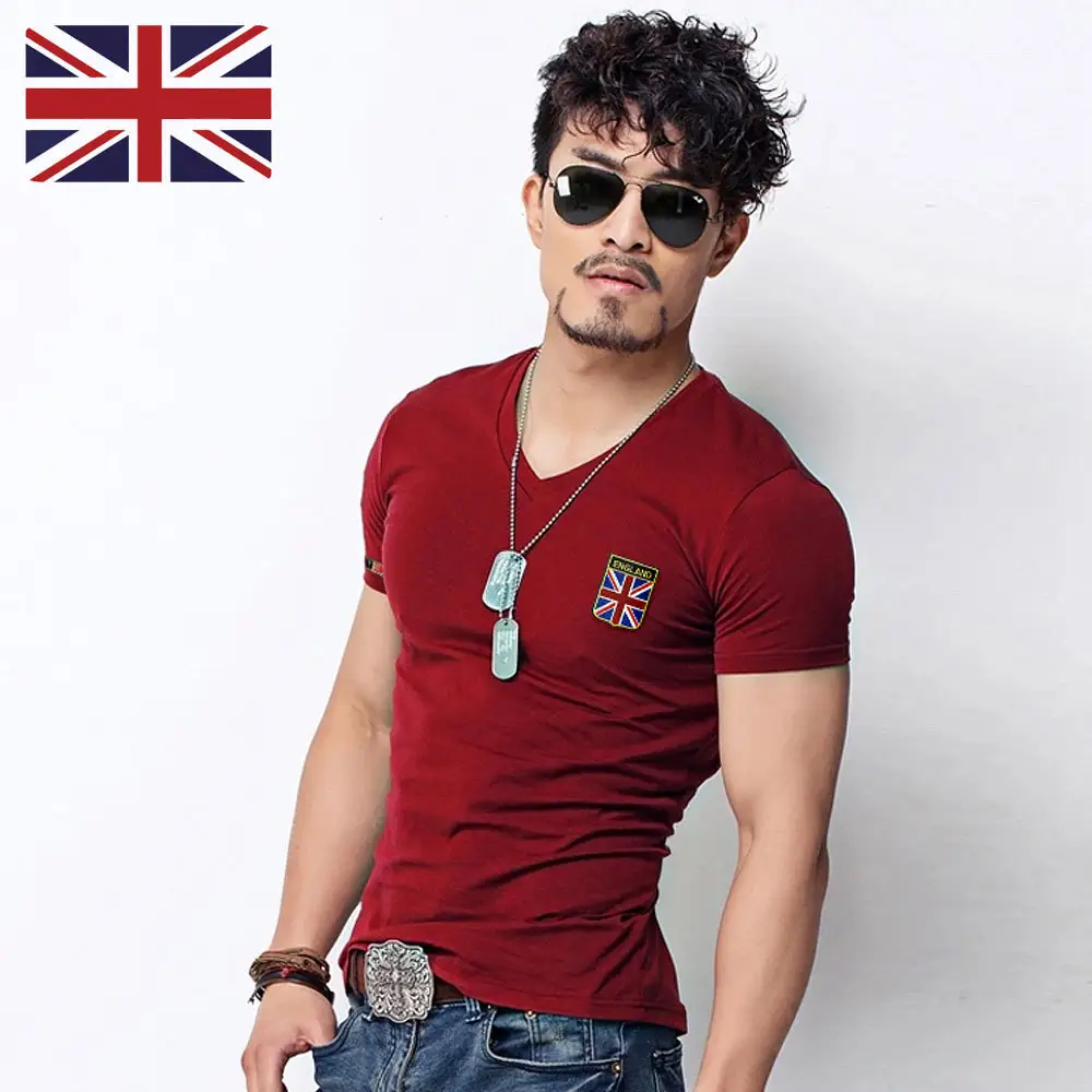 Men's British Flag V-neck Tight Short Sleeves