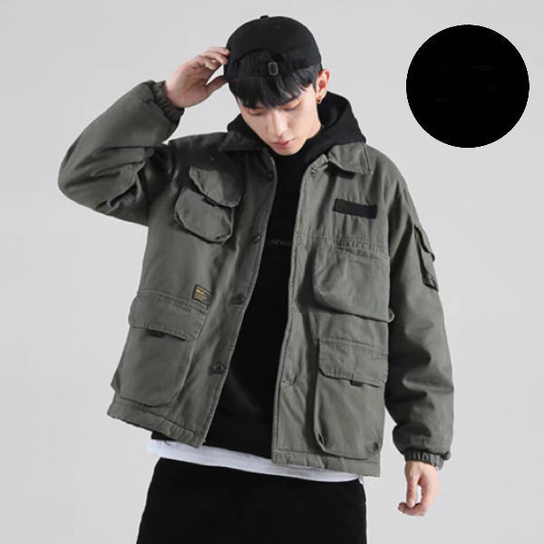 Men's Plus Velvet Thick Cotton Workwear Jacket Trend Loose