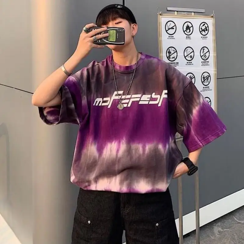 Loose Personality Male Student Gradient Tie Dye Short Sleeve T-shirt