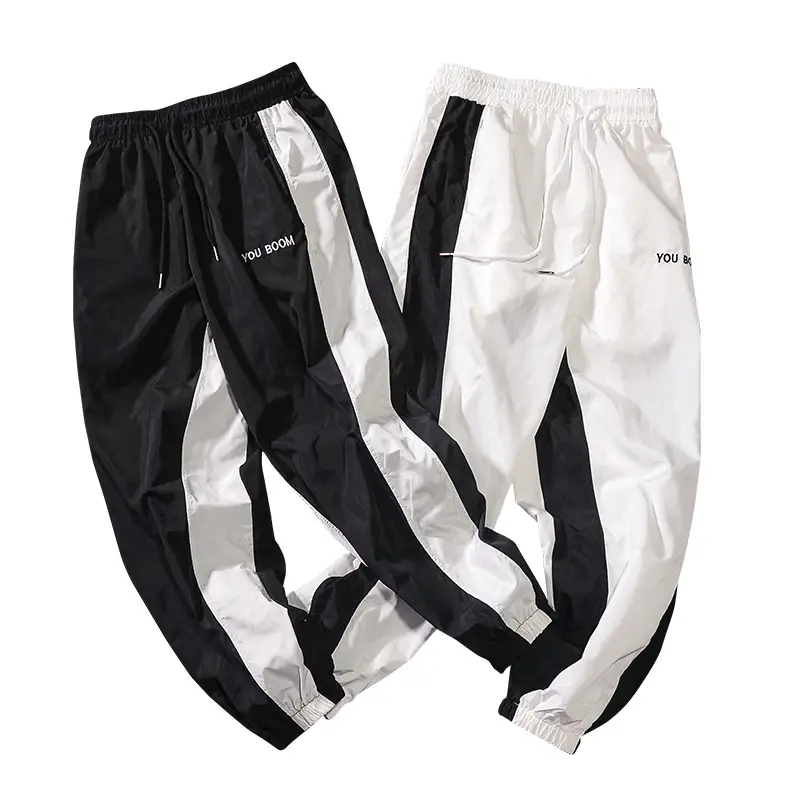 Contrast Striped Letter Embroidery Hip-Hop Trendy Elasticated Track Pants