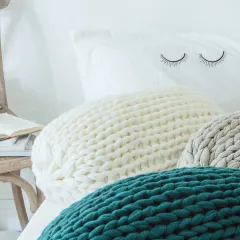 Handmade Wool Sofa Cushion Cushion Solid Color Cushion - White - View 1