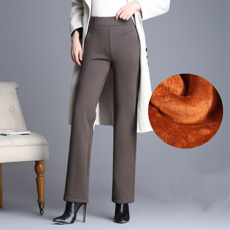 Mid-Straight Pants, Long Women's Pants And Cashmere Optional High-Waist Stretch Pants