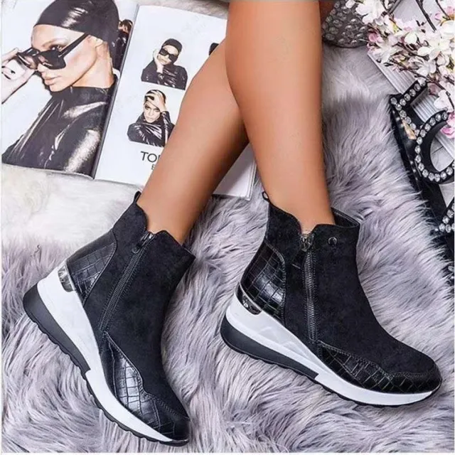 Women's Martin Boots With Round Toe And Wedge Heel Black - Shop at LoveMi