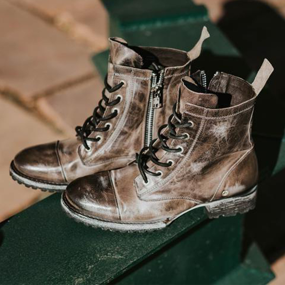 Round Head Retro Lace Up Casual Fashion Thick Heel Men's Boots