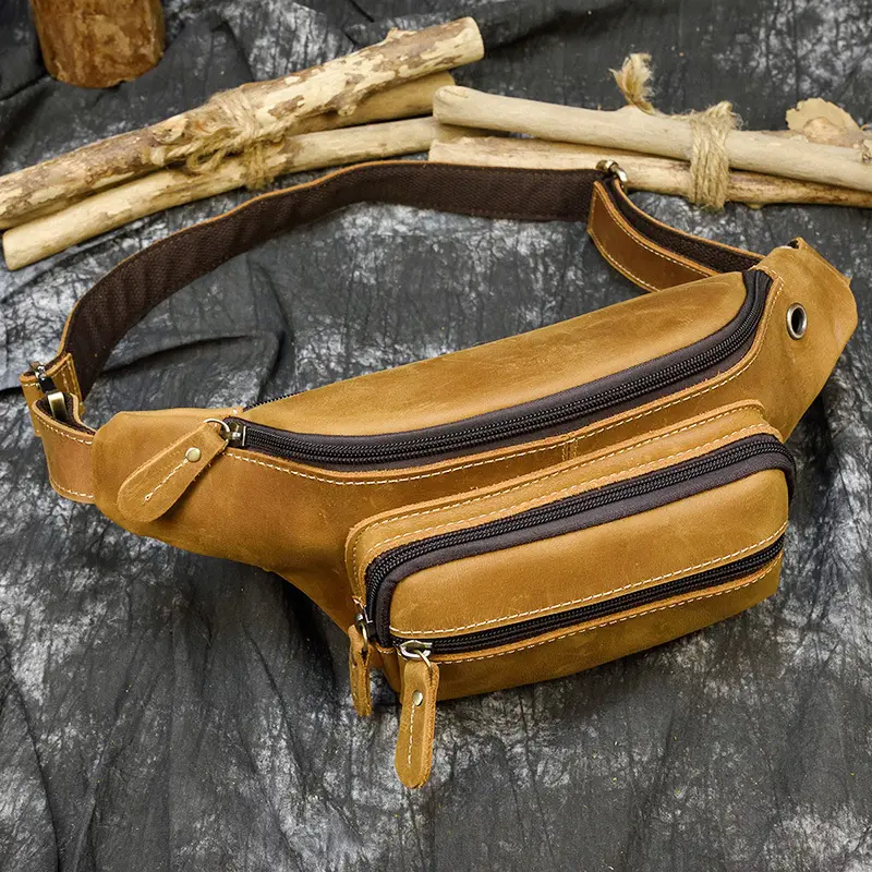 Retro Leather Fanny Pack Men's Crazy Horse