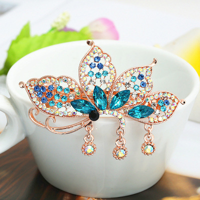 Crystal Inlaid Diamond Spring Horsetail Hairpin Peacock Hairpin C Blue - Shop at LoveMi