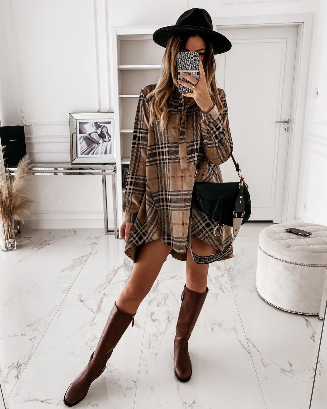 European And American Loose Women's Plaid Shirt Dress