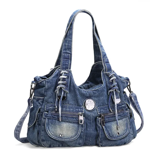 Leisure Fashion Big Bag Denim Bag Shoulder Bag Handbag Blue - Shop at LoveMi