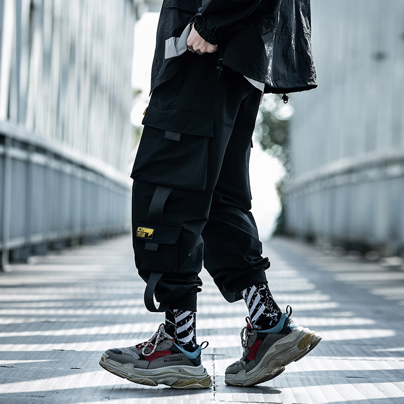 Loose Tide Brand Black Paratrooper Casual Pants Ins Beam Overalls