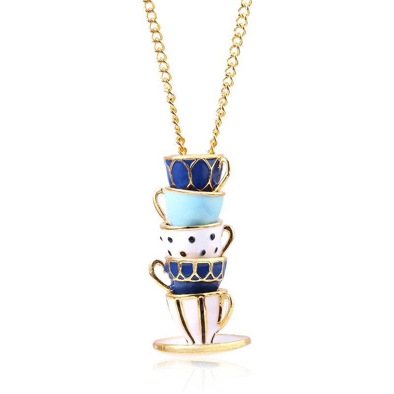 European And American Enamel Glaze Teacup Coffee Cup Necklace
