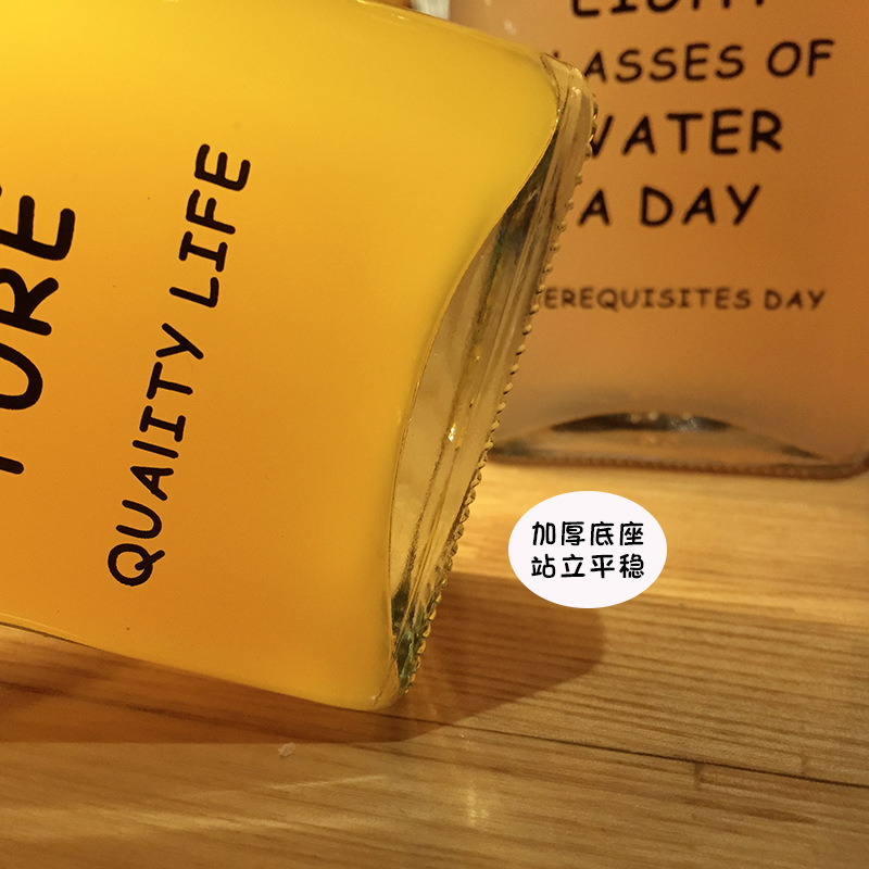 Simple Letter Glass Flat Transparent Water Bottle