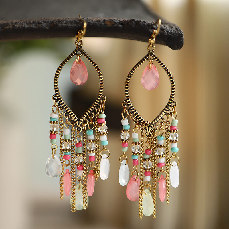 New Antique Gold Plated Long Tassel Earrings For Women