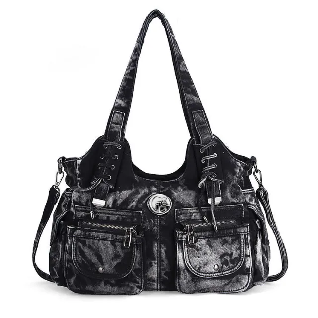 Leisure Fashion Big Bag Denim Bag Shoulder Bag Handbag Black - Shop at LoveMi