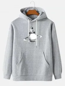 Solid Color Hooded Astronaut Print Couple Sweater Grey - Shop at LoveMi