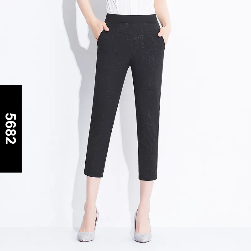 Summer New Cropped High-Waist Stretch Pants - Black