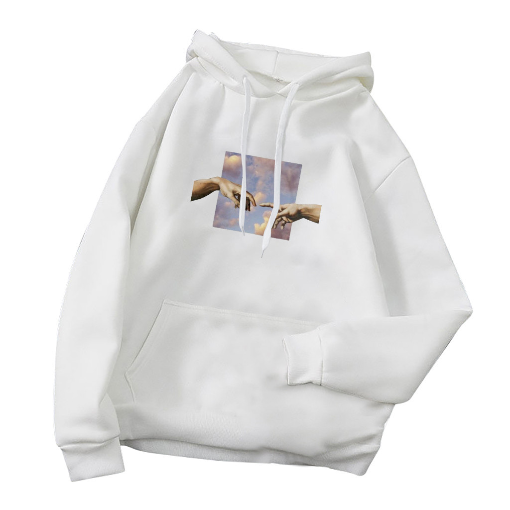 Women's Plush Sweater Cap Cute Print Blouse Solid Color