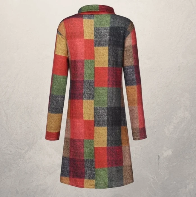 Cashmere polished Plaid Dress With High Neck And Long Sleeves