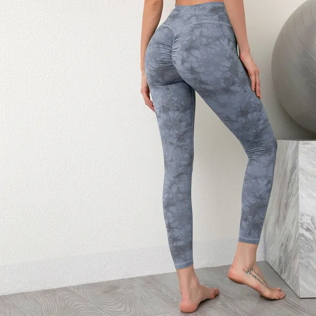 European and American Tie Dye Yoga Cropped Pants Blue - Shop at LoveMi
