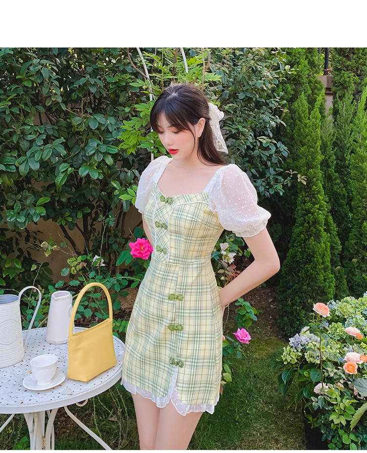 Puff Sleeve Dress Design Sense Niche Square Collar