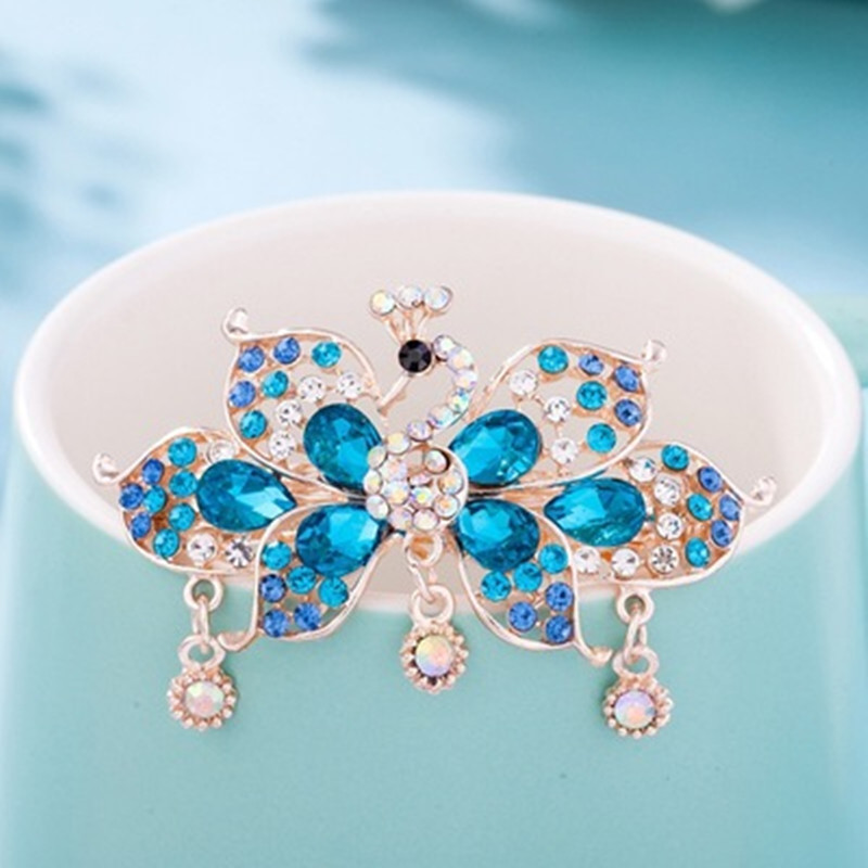 Crystal Inlaid Diamond Spring Horsetail Hairpin Peacock Hairpin A Blue - Shop at LoveMi