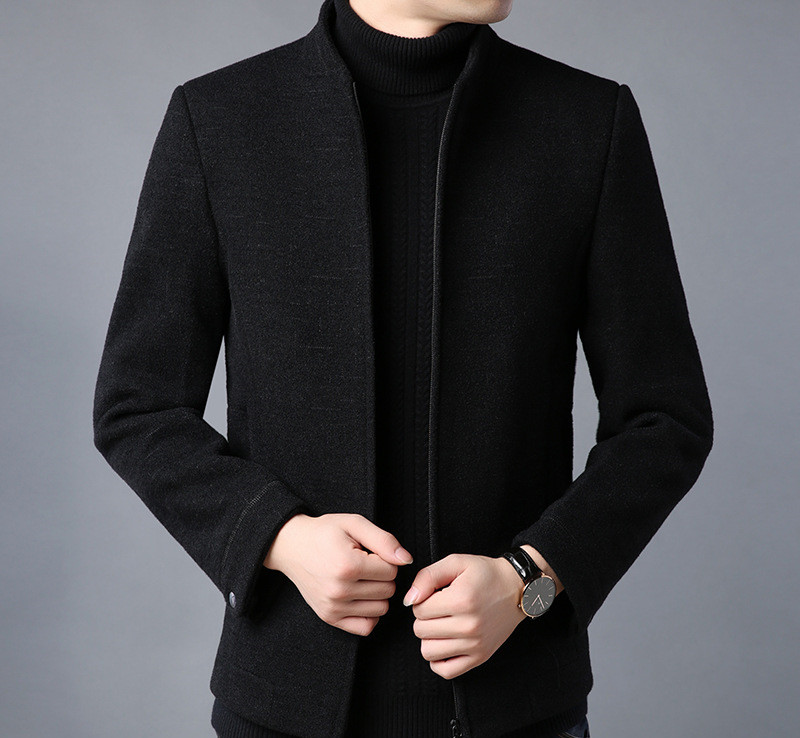 Woollen Jacket Middle Aged Thickened Stand Collar Woollen Coat