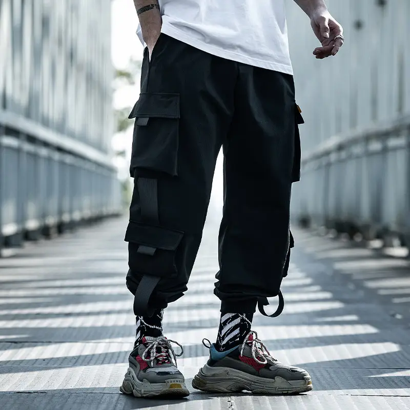 Loose Tide Brand Black Paratrooper Casual Pants Ins Beam Overalls