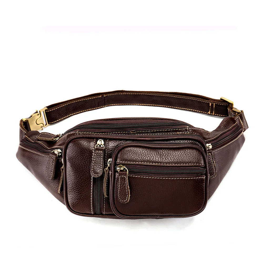 Oil Wax Leather Retro Cowhide Crossbody Chest Bag - Coffee