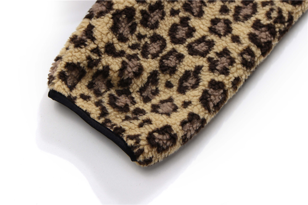 Letter Embroidered Leopard Print Fleece Cotton Jersey