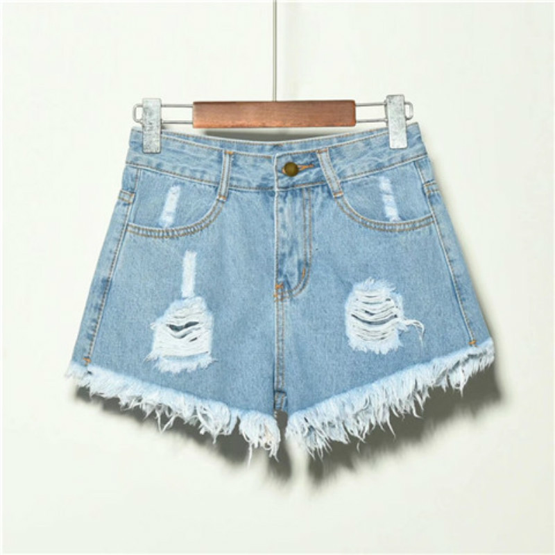 Holed Jeans Shorts Women's Loose And Thin Wide Leg Pants Hot Pants Blue - Shop at LoveMi