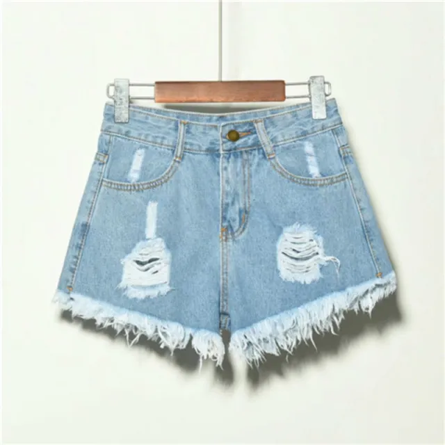 Holed Jeans Shorts Women's Loose And Thin Wide Leg Pants Hot Pants Blue - Shop at LoveMi