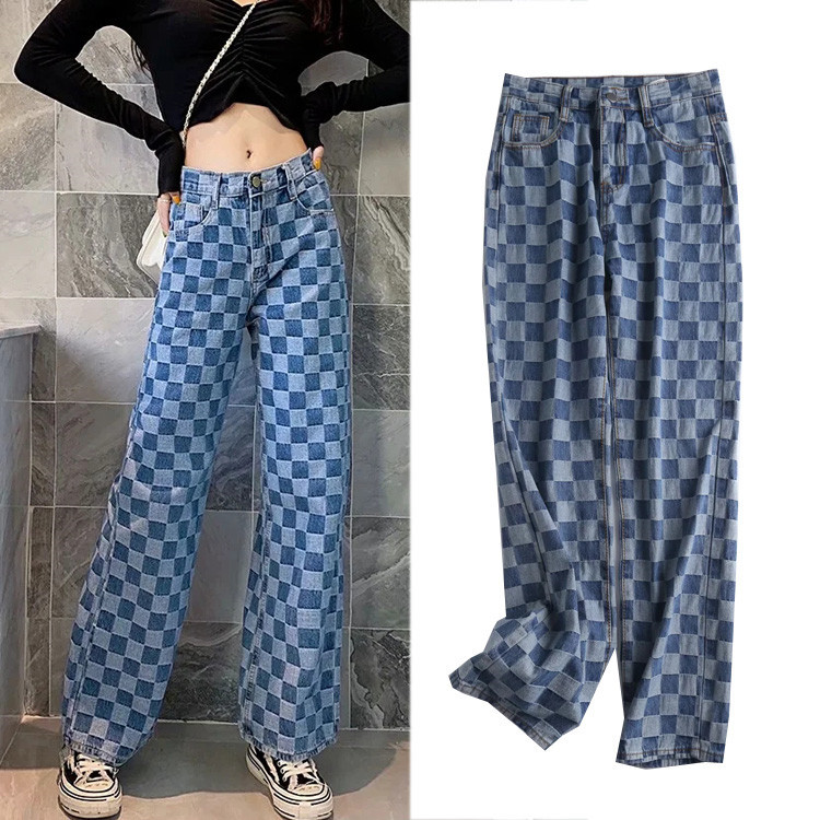 Checked Slacks With High Waists And Slimming