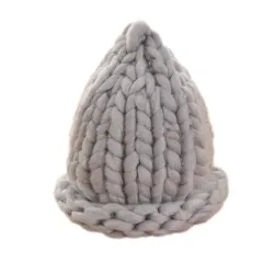 Solid Colour Hemming Twist knit Pullover Hat Basin Hat - Light Grey - View 1