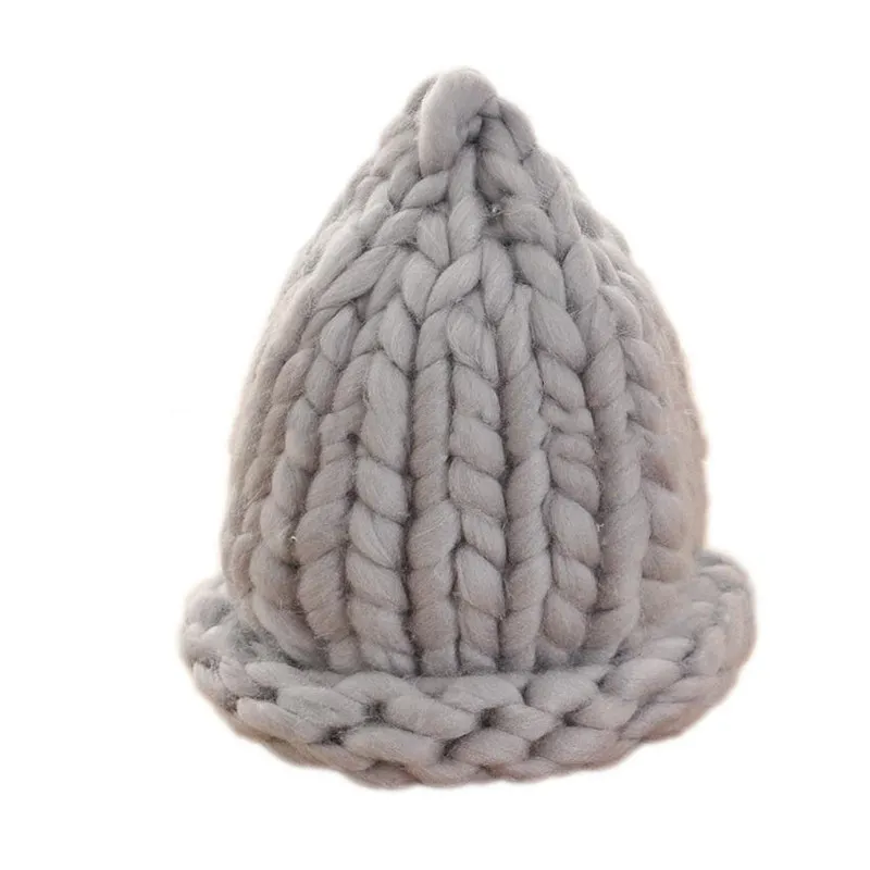 Solid Color Hemming Twist knit Pullover Hat Basin Hat - Light Grey