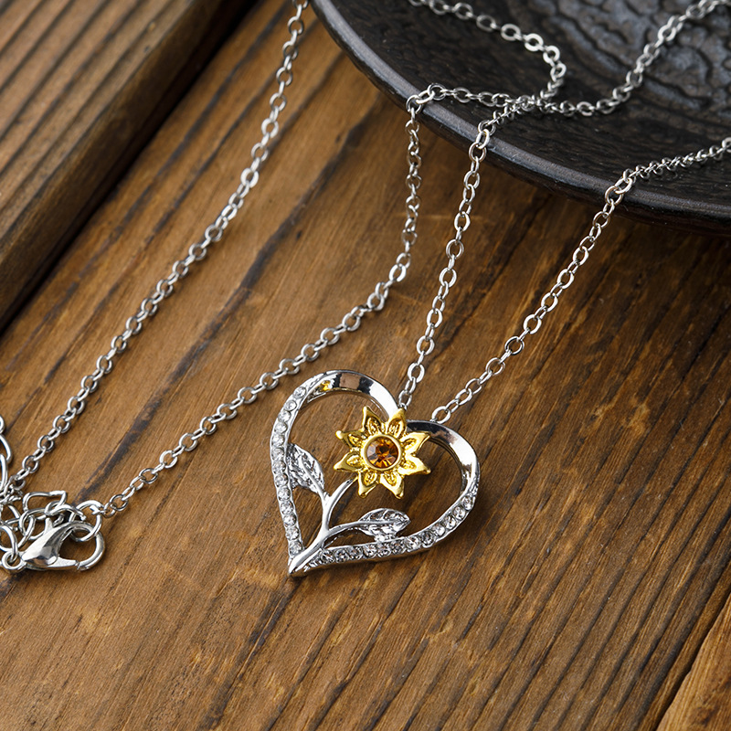 New Sunflower Heart-shaped Diamond Sunflower Lady Necklace