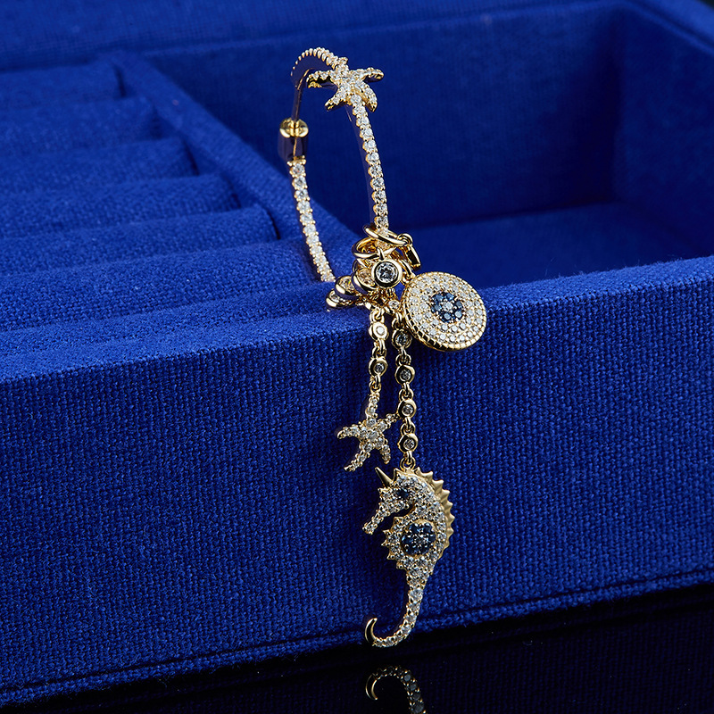 S925 Sterling Silver Micro Set Crystal Diamond Lucky Eye Seahorse Earrings