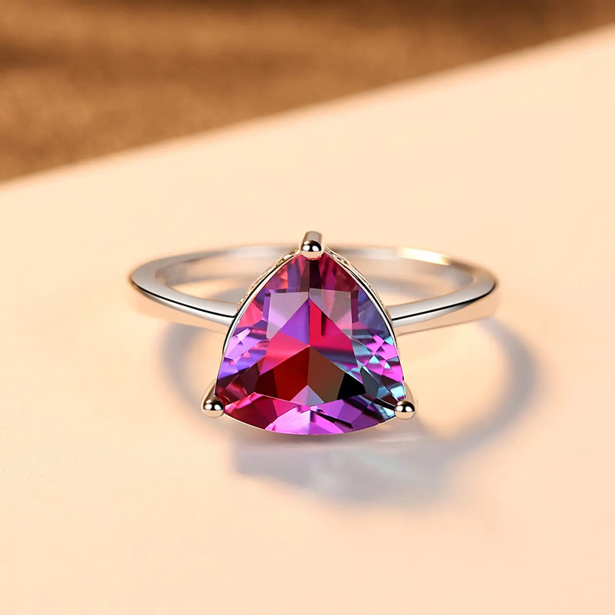 S925 Sterling Silver Ring Rainbow Stone Jewelry