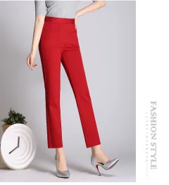 Thin Stretch Small Straight Leg Pants Plus Size Women's Pants Casual Pants All-match - Wine Red - View 1