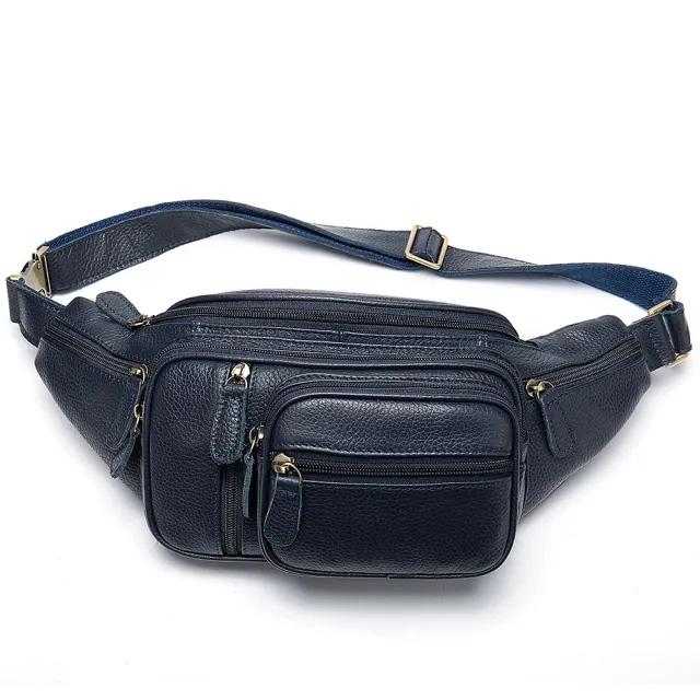 Oil Wax Leather Retro Cowhide Crossbody Chest Bag Blue - Shop at LoveMi
